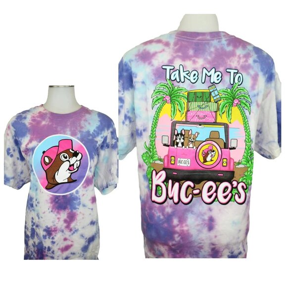 Buc-ees | "Take Me to Buc-ees" Pink Jeep Purple Tie Dye Shirt | Size Youth Large - Picture 1 of 12
